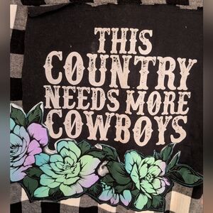 Cowgirl flannel distressed shirt, NEED MORE COWBOYS oversized upcycled XL